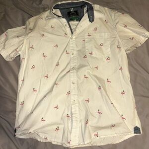White and pink flamingo button-up shirt size small